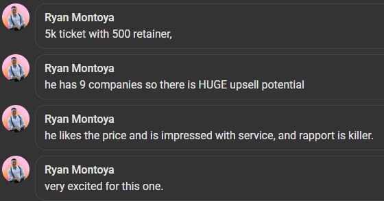 Ryan Montoya: a $5K deal with a $500 retainer, client owns 9 companies