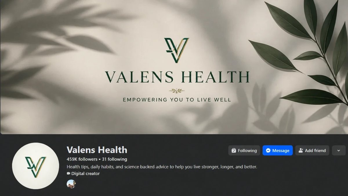 Valens Health Facebook page, 459K followers